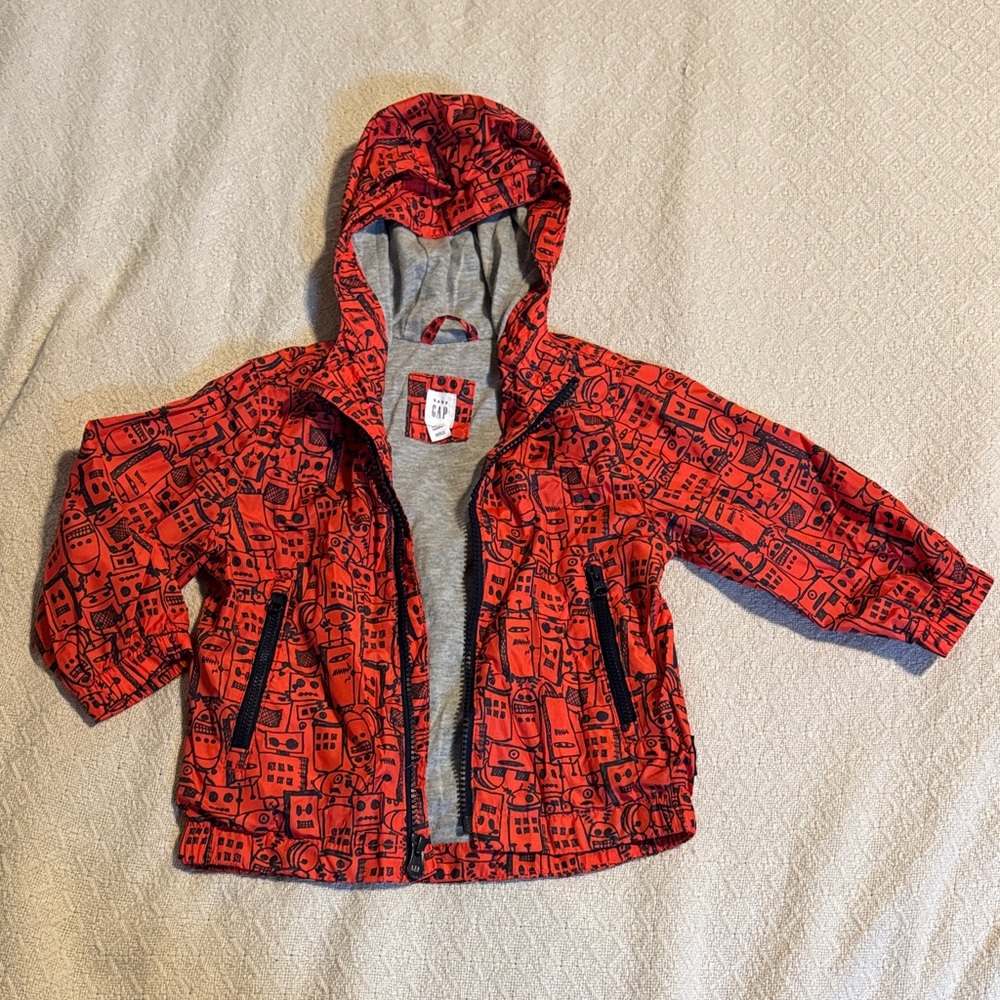 GAP Red Patterned Kids Raincoat with Hood